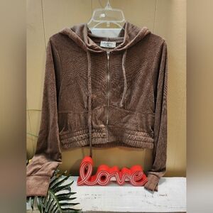 Nwot Zenana Brown Hooded Zip-Up Jacket Set